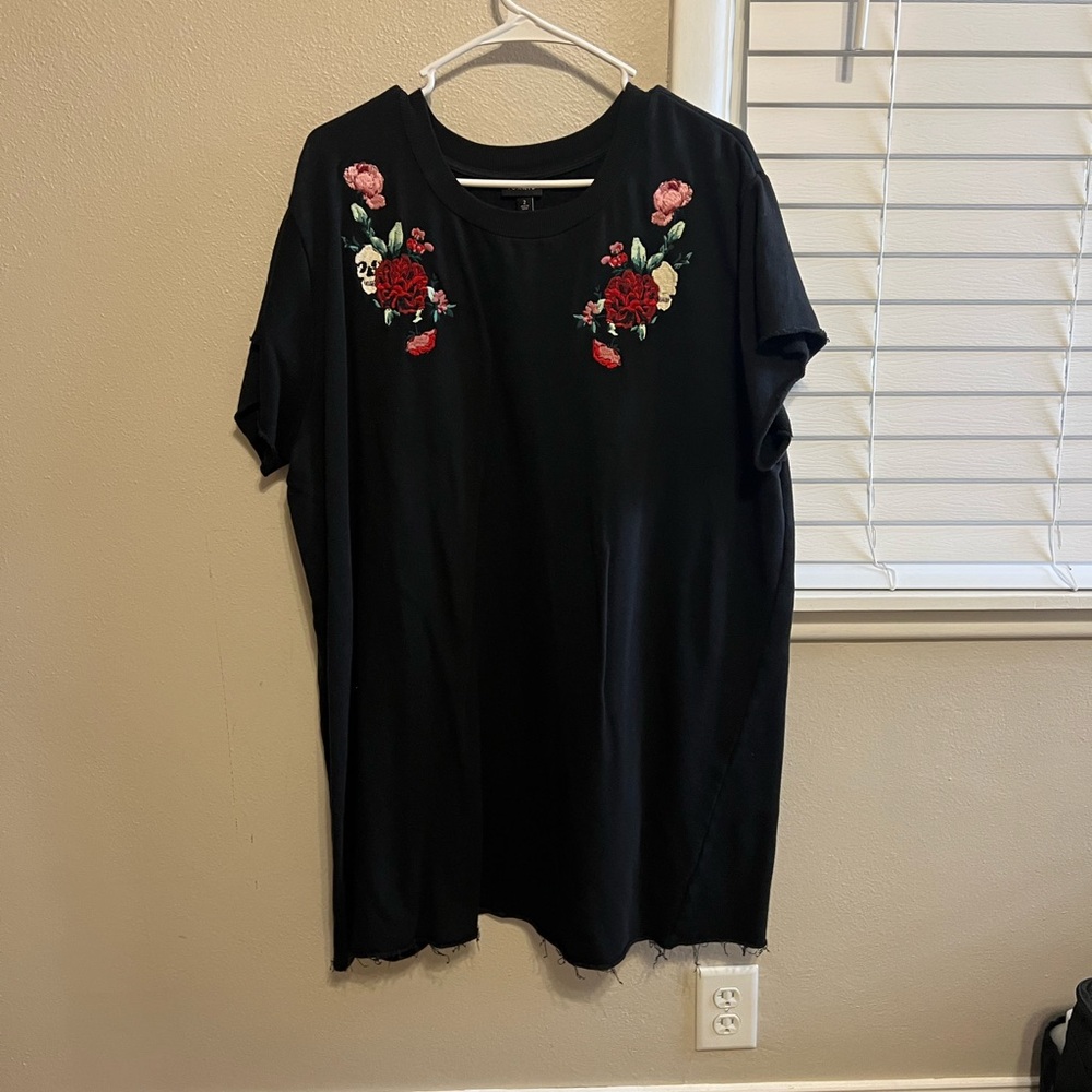 Black Floral Embroidered T-Shirt Dress